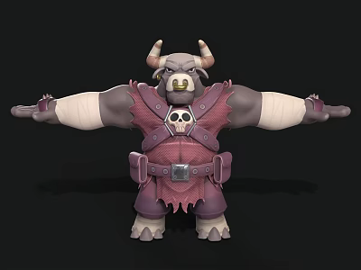 Bull Warrior Character With Skeleton Emblem Purple Armor And Bandaged Arms 3d model