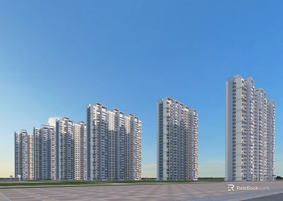 Modern High Rise Residential Buildings With Blue Sky And Open Ground 3d model 