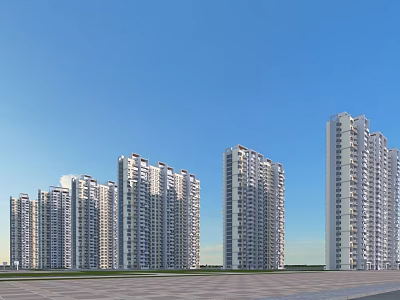 Modern High Rise Residential Buildings With Blue Sky And Open Ground 3d model
