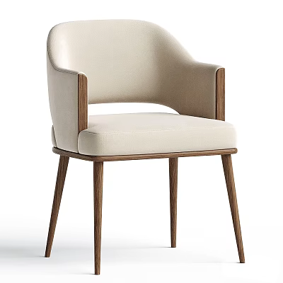 Modern Upholstered Dining Chair With Beige Fabric Seat And Wooden Armrests 3d model