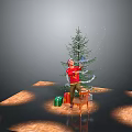 Christmas Tree Being Decorated By Person On Chair With Gift Boxes And Light Shadows