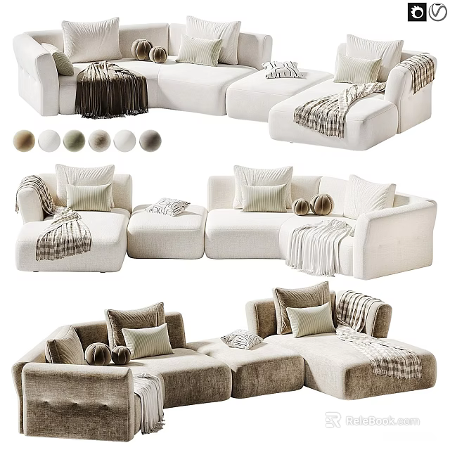 Modular Sectional Sofa With Pillows Blankets And Multiple Color Options 3d model 