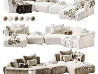 Modular Sectional Sofa With Pillows Blankets And Multiple Color Options 3d model
