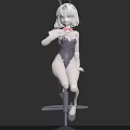 Game Anime Character With White Short Hair Cat Ears Red Eyes And Pink Bow Tie
