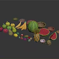 Assorted Colorful Fruits Arrangement With Watermelon Banana And Brown Bowls