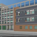 Aerial Planning Multi Storey Building With Orange Gray Exterior Green Roller Doors Surrounding Grassland