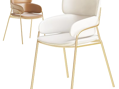 Modern Stylish Armchair With White Leather Upholstery And Gold Metal Legs 3d model