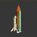 Detailed Space Rocket Model With Orange Nose Cone And White Body