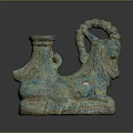 Ancient Egyptian Turquoise Glazed Ceramic Ram Sculpture With Decorative Horns And Base