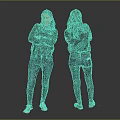 Woman Front Back View Wearing Black Top Blue Jeans White Sneakers on Gray Background