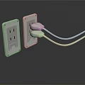 White Switch Panels With Two Plugs And Curved Cords On Dark Background 3d model