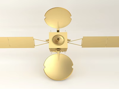 Golden Satellite Model Decorative Ornament Set With Discs Solar Panels And Cube Structure 3d model