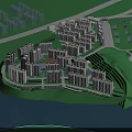 Multiple Modern Residential Buildings with Balconies on Green Hillside by Waterfront Scenic View