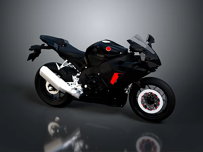Black Sport Motorcycle With Red Accents Sleek Modern Design And Aerodynamic Styling 3d model