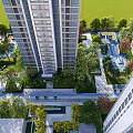 Residential Landscape With High Rise Buildings Lush Greenery And Central Courtyard