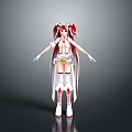 Anime Style 3D Character Model With Red White Outfit Long Hair And Boots