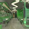 Modern Green Hotpot Restaurant Interior Design With Green Walls Dining Tables And Seats
