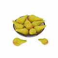 Fresh Yellow Green Pears with Red Spots in a Bowl and Some Outside