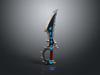 Fantasy Decorative Sword With Blue Glowing Runes Red Handle And Spiked Design 3d model