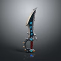 Fantasy Decorative Sword With Blue Glowing Runes Red Handle And Spiked Design