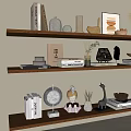 Minimalist Modern Decorative Ornament Combination With Wooden Shelves Vases Animal Sculptures And Bowls