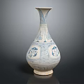 Traditional Blue And White Ceramic Vase With Decorative Patterns And Slender Neck 3d model