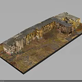 Vintage Multi Story Building Complex Architectural Model With Yellow Brown Facades And Textured Ground