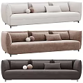 Three Seater Sofa in Various Neutral Tones with Upholstered Modern Minimalist Design and Decorative Round Pillows