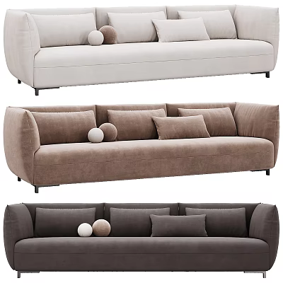 Three Seater Sofa in Various Neutral Tones with Upholstered Modern Minimalist Design and Decorative Round Pillows 3d model