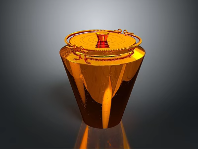 Golden Cone Shaped Decorative Household Item With Shiny Surface And Red Top Accent 3d model