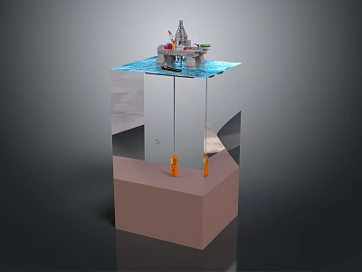 Offshore Oil Drilling Platform Model With Water Surface And Support Columns On Base 3d model