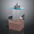 Offshore Oil Drilling Platform Model With Water Surface And Support Columns On Base 3d model