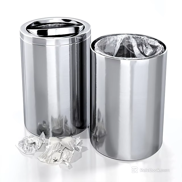 Public Facilities Featuring Stainless Steel Trash Cans With Secure Lids And Liners 3d model 