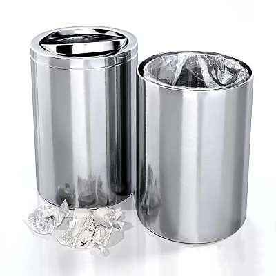 Public Facilities Featuring Stainless Steel Trash Cans With Secure Lids And Liners 3d model