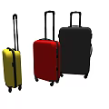 Three Striped Hard Shell Suitcases In Different Colors With Telescopic Handles And Rolling Wheels