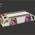 White Industrial Transport Vehicle With Large Wheels Roof Grilles Orange Stripes And Yellow Lights