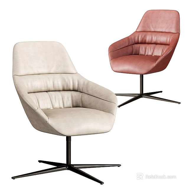 Modern Leather Office Chairs Beige And Red With Swivel Base Armrests And Comfortable Backrest 3d model 