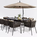Outdoor Wicker Table And Chair Set With Stylish Black Table And Beige Umbrella
