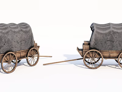 Two Wooden Carriages With Gray Canvas Covers On White Background 3d model