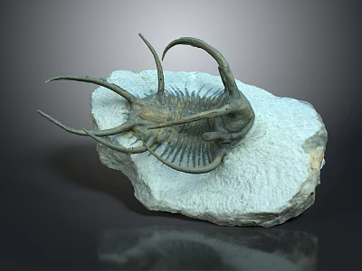 Trilobite Fossil Ancient Marine Creature Preserved in Stone Matrix with Spiny Appendages 3d model