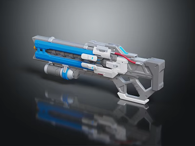 Sci Fi Character Weapon With Blue And Gray Mechanical Structure And Glowing Blue Accents 3d model