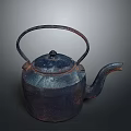 Vintage Iron Kettle with Classic Handle and Long Spout as Traditional Household Cooking Utensil