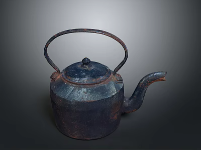 Vintage Iron Kettle with Classic Handle and Long Spout as Traditional Household Cooking Utensil 3d model