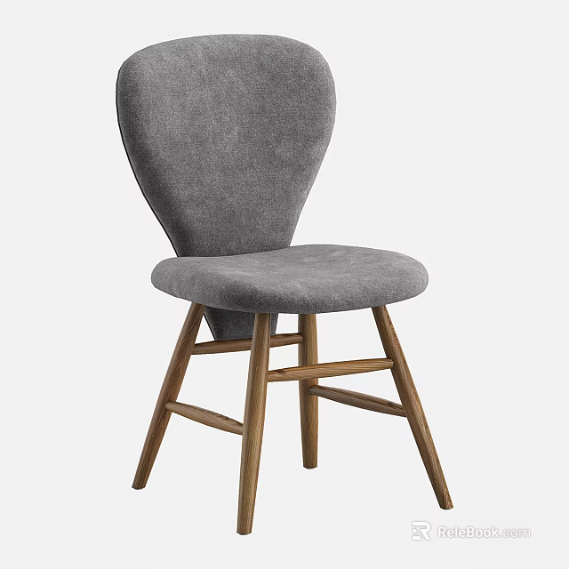 Modern Gray Fabric Leisure Chair With Wooden Legs And Curved Backrest Design 3d model 