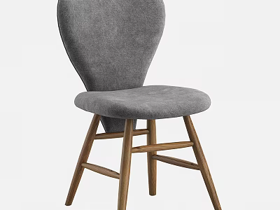 Modern Gray Fabric Leisure Chair With Wooden Legs And Curved Backrest Design 3d model