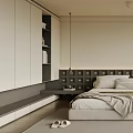 Modern Minimalist Bedroom Interior With Platform Bed Wall Art And Large Window 3d model