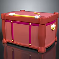 Red Decorative Storage Box With Pink Straps Gold Nails Yellow Handle And White Lock