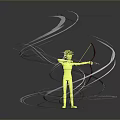 Yellow Game Movie Character Standing With Bow And Transparent Spiral Lines