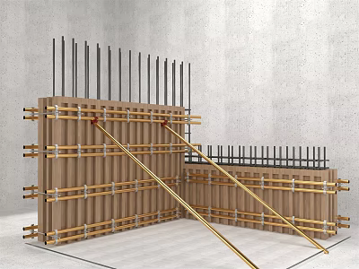 Industrial Construction Formwork Support Equipment With Steel Bars And Wooden Panels 3d model
