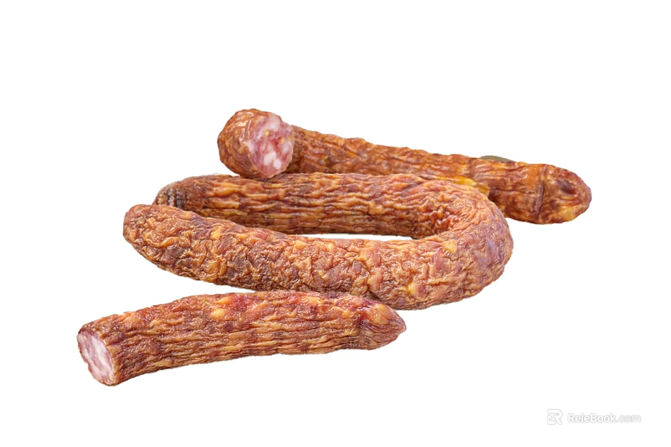 Delicious Juicy Brownish Red Textured Sausages Arranged With Visible Meat Filling 3d model 